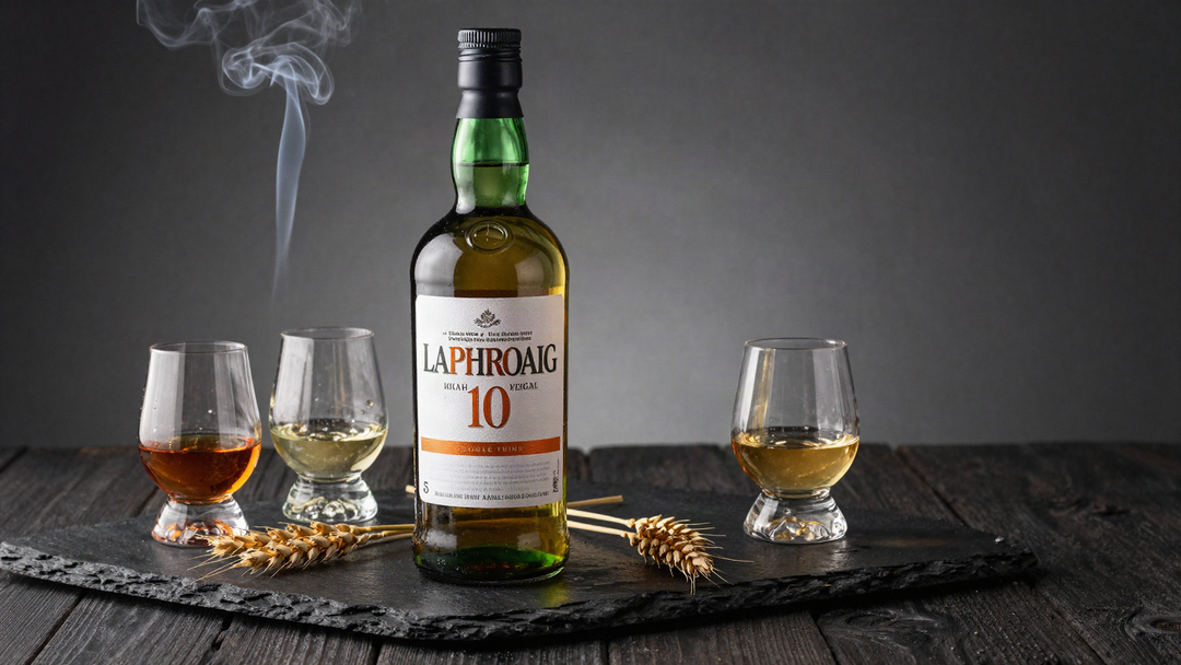 Laphroaig 10 Year Islay single malt scotch whisky with peat smoke