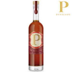 Bottle of Penelope brand liquor on a white background