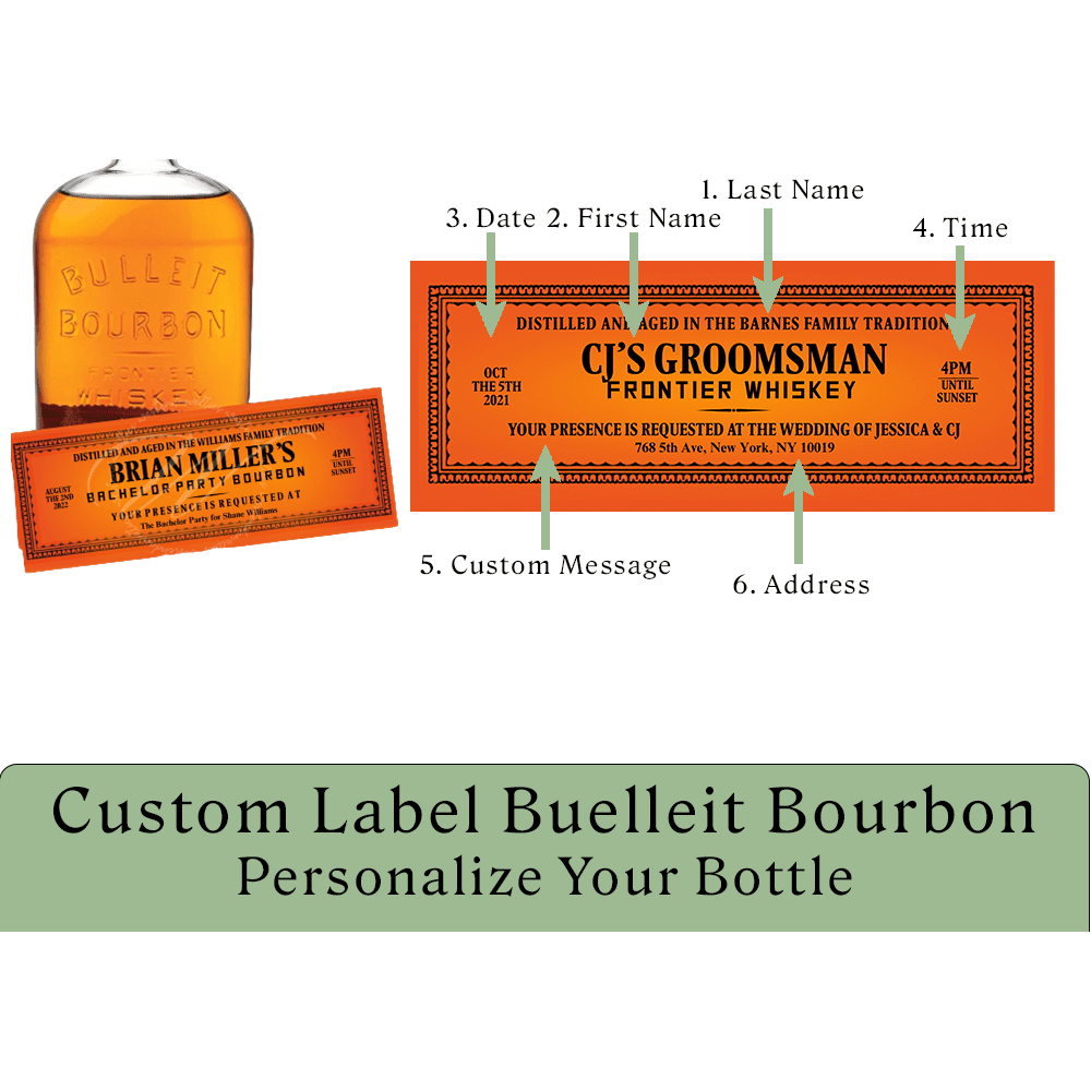 Bulleit Bourbon Custom Label | Personalized Bulleit Bourbon Bottle-750 mL Bottle + Custom Label Attached:Bourbon Central