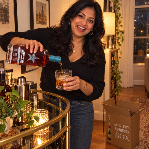 Pouring a glass at the bar cart