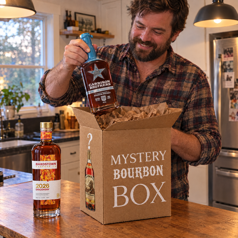 Unpacking the first bottle from the box at the kitchen counter