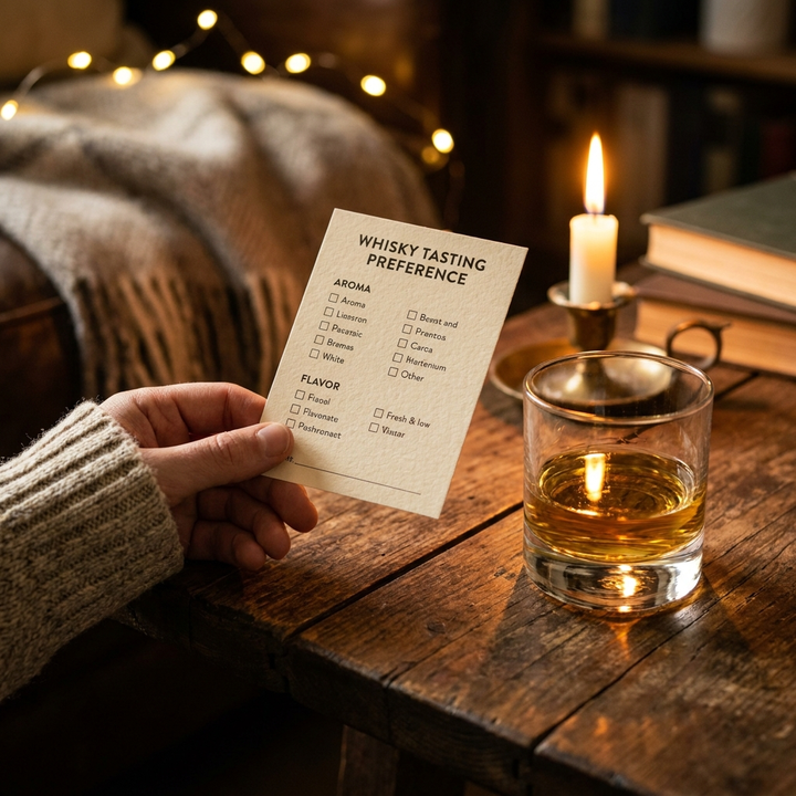 Scotch tasting card by candlelight