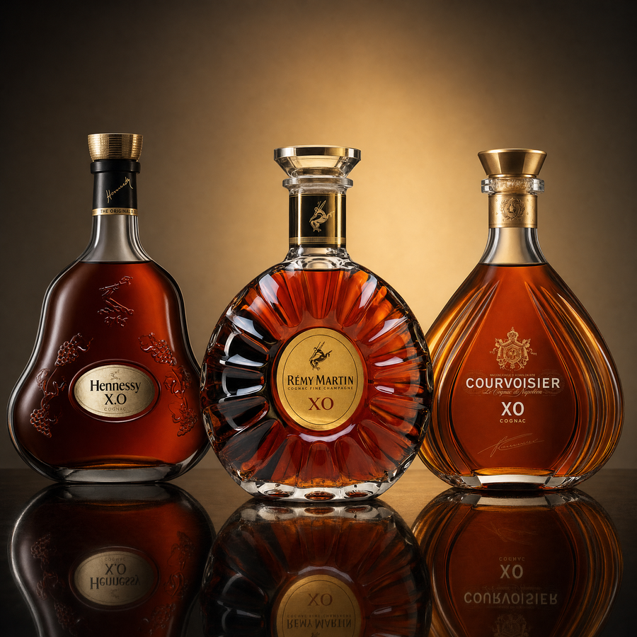 XO Icons Cognac Bundle featuring Hennessy XO, Rémy Martin XO and Courvoisier XO bottles