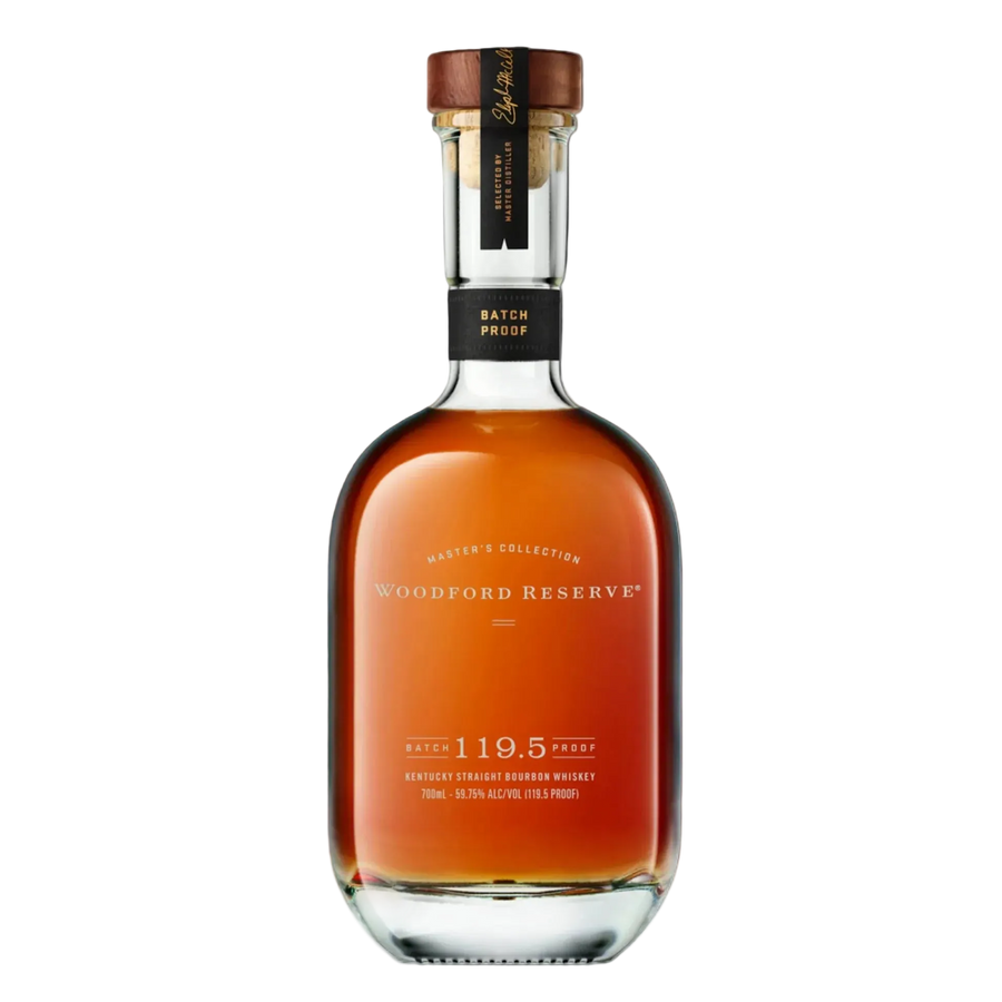 Woodford Reserve whiskey bottle on a black background