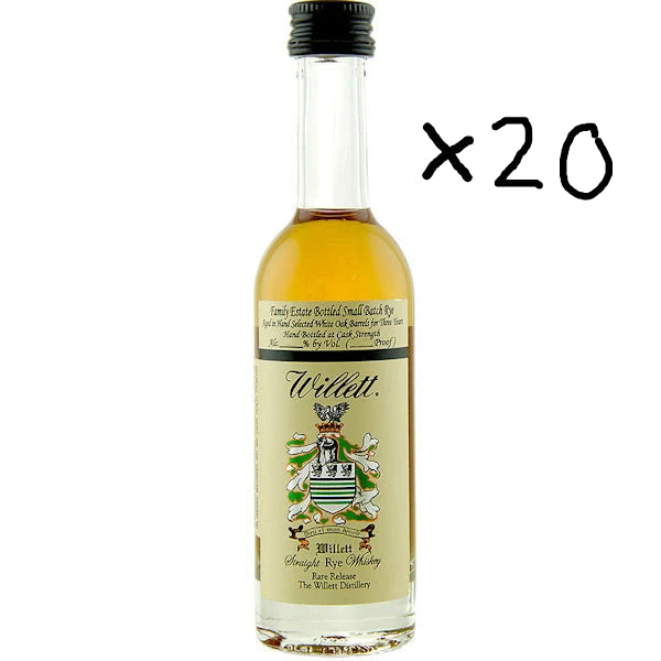 A 50ml glass bottle of Willlett Straight Rye Whiskey on a solid white background.